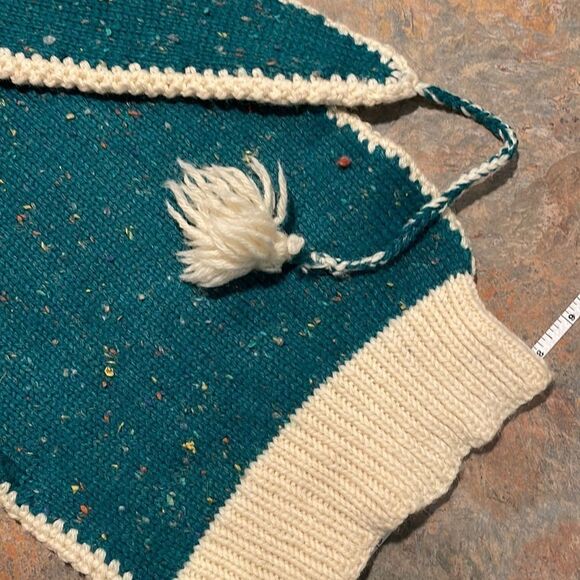 Handknit Teal Elf Stocking Hat with Cream Tassel - Picture 2 of 5